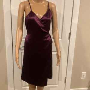 Leith Plum Satin Wrap Midi Dress